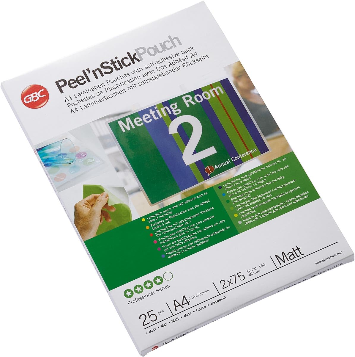 GBC A4 2x75 Micron Peel n' Stick Matt Laminating Pouches, Pack of 25, 3747530