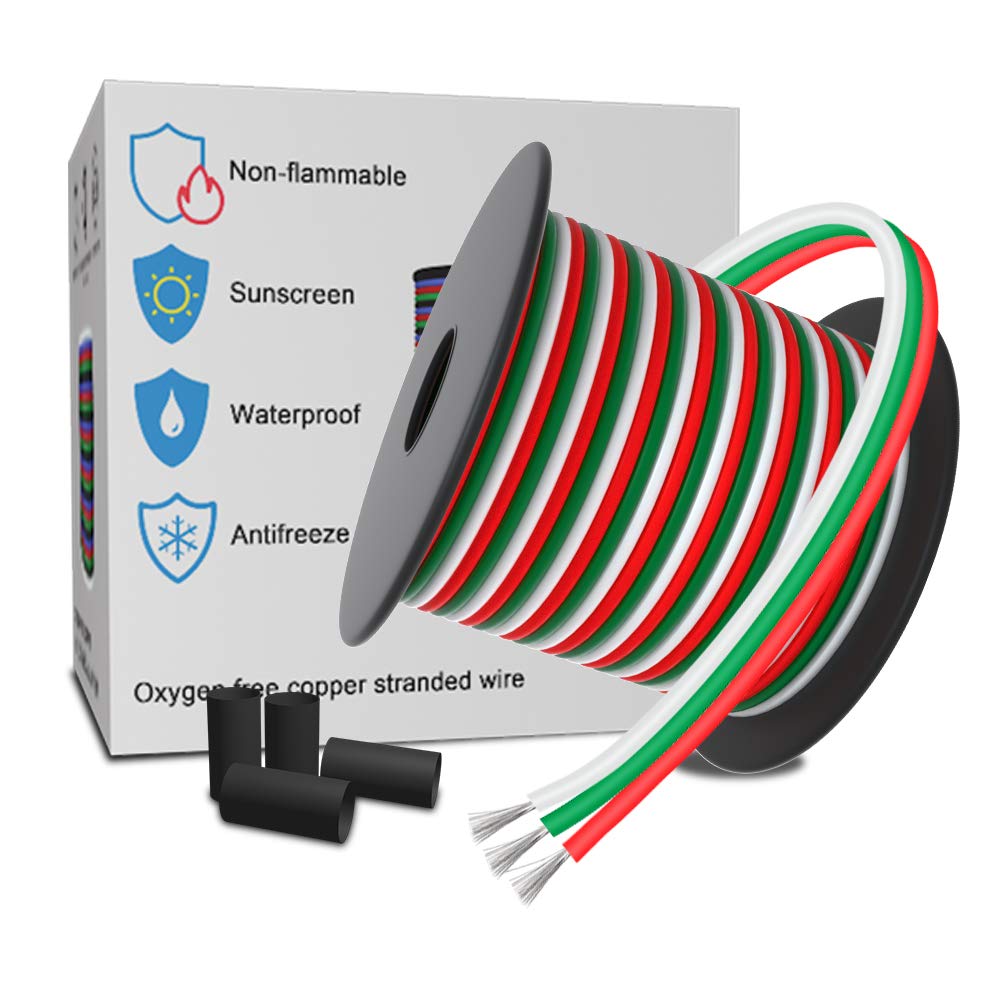 LEADTOPS 3 Pin Conductor Extension Wire 33FT/10M 3x0.3mm² 22 AWG Gauge Stranded Tinned Copper Cable 3 Core for 5/12V DC WS2812B WS2811 Dream Color RGB LED Strip Light,10M Spool