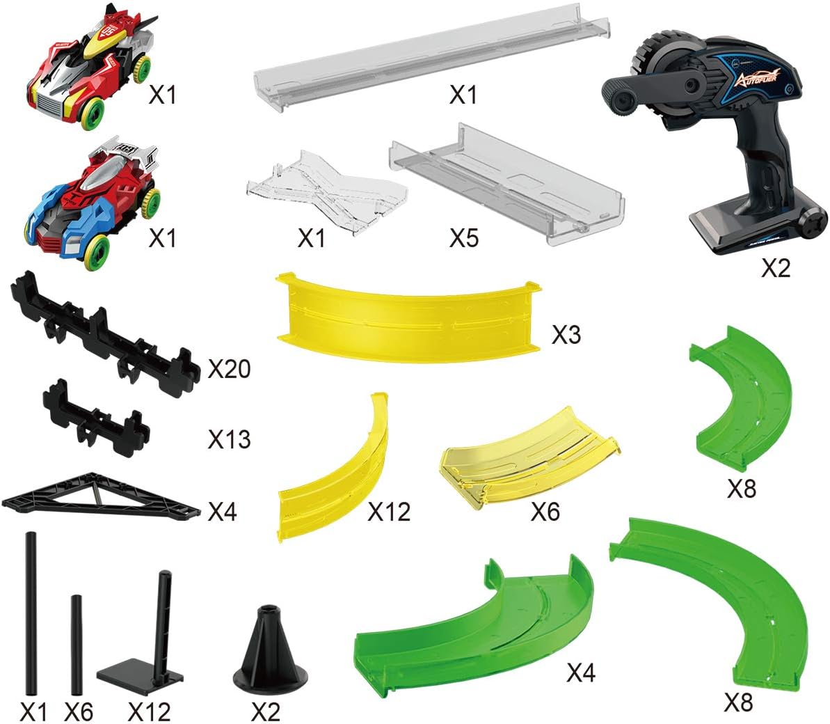 Remoking ラジコンカー 48pcs 360 高速回転 ミニ四駆2台 女の子 汽車 男の子 競技トラックセット 組み立て 誕生日 軌道 New 汽車