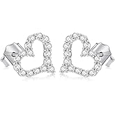 VAXOJEL Moissanite Stud Earrings for Women Heart Shape D Color VVS1 Moissanite S925 Sterling Silver 18K White Gold Plated Earrings for Wife Mom Birthday Party