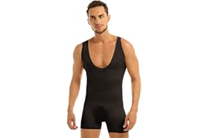 Freebily Mens One-Piece Spandex Leotard Boxer Shorts Underwear Wrestling Singlet Bodysuit Jumpsuit