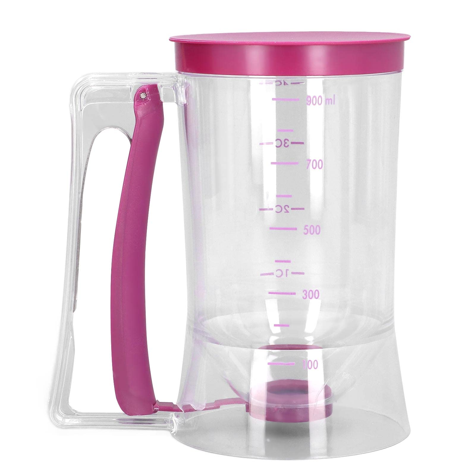 Tissting Pancake Batter Dispenser 900ml 4 Cup Plastic Cookie Cake Waffles Batter Dispenser with Squeeze Handle and Measuring Label, Cream Speratator Cup for Bakeware