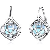 POPLYKE Moonstone Celtic Earrings for Women 925 Sterling Silver Heart Knot Leverback Earrings Moonstone Jewelry Gifts
