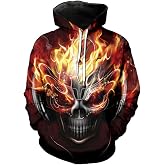 Lontse Hoodies Men Skull 3D Graphic Print Sweatshirts Pullover Tops with Pocket