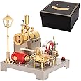 URFunModel SE-02 Steam Engine Kit - Reversible Horizontal Stationary Steam Engine Model with Boiler, Generator and Street Lamp, 100PCS Science Education Gift for Adults