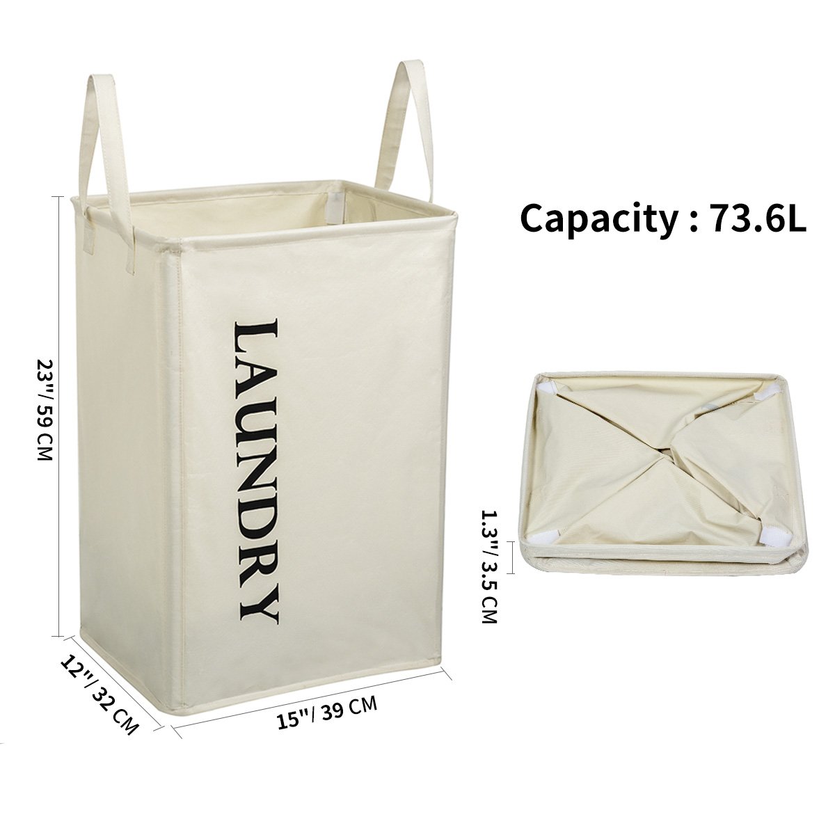 Chrislley Large Laundry Basket with Handles Collapsible Laundry Hamper Foldable Rectangular Laundry Bin 600D Oxford Fabric Waterproof Laundry Bag 73.6L (Beige)