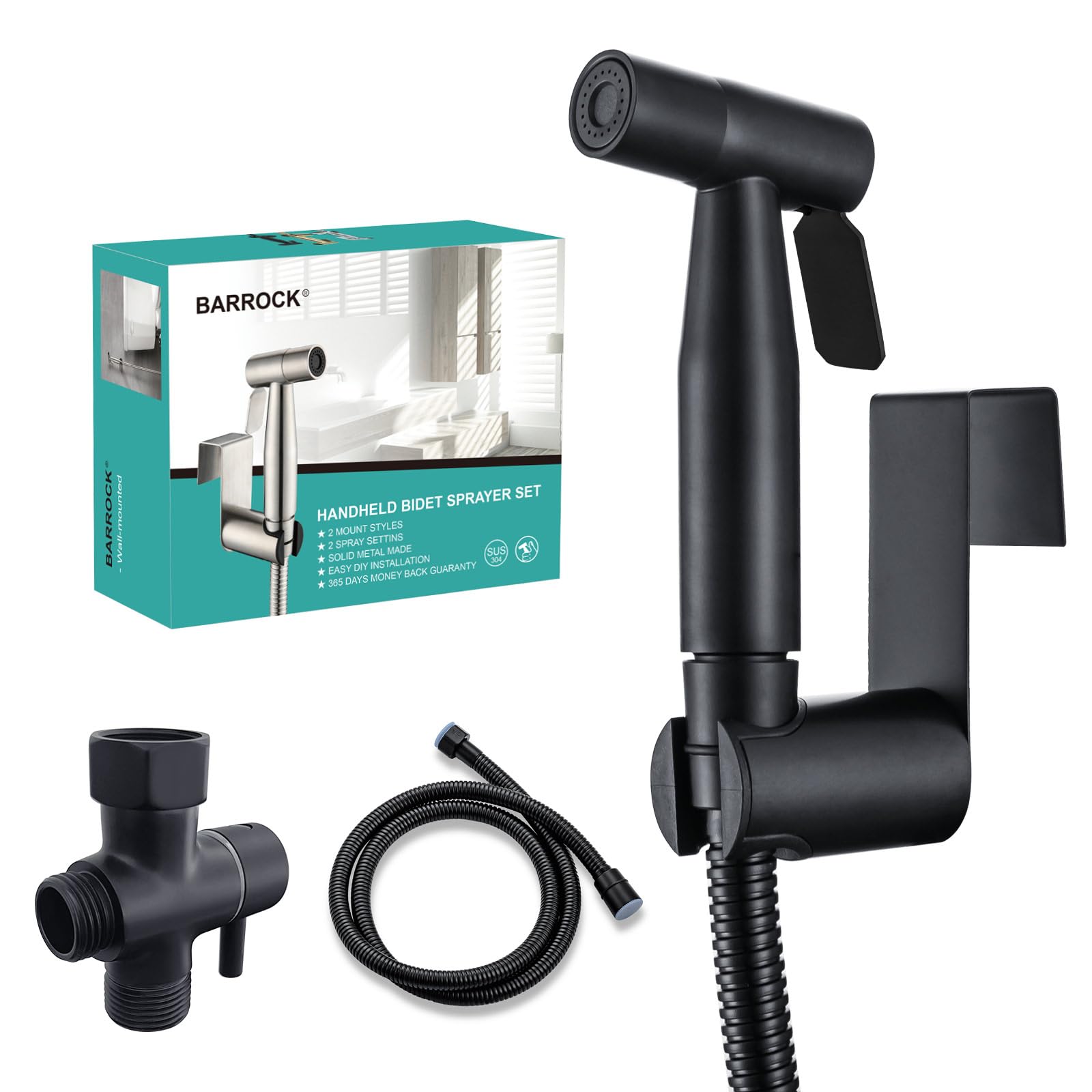 Photo 1 of BARROCK Bidet Sprayer for Toilet, Handheld Jet Spray for Existing Toilets with Bidet Hose, Adjustable Water Pressure Muslim Shower, Stainless Steel Cloth Diaper/Feminine Wash Sprayer Matte Black