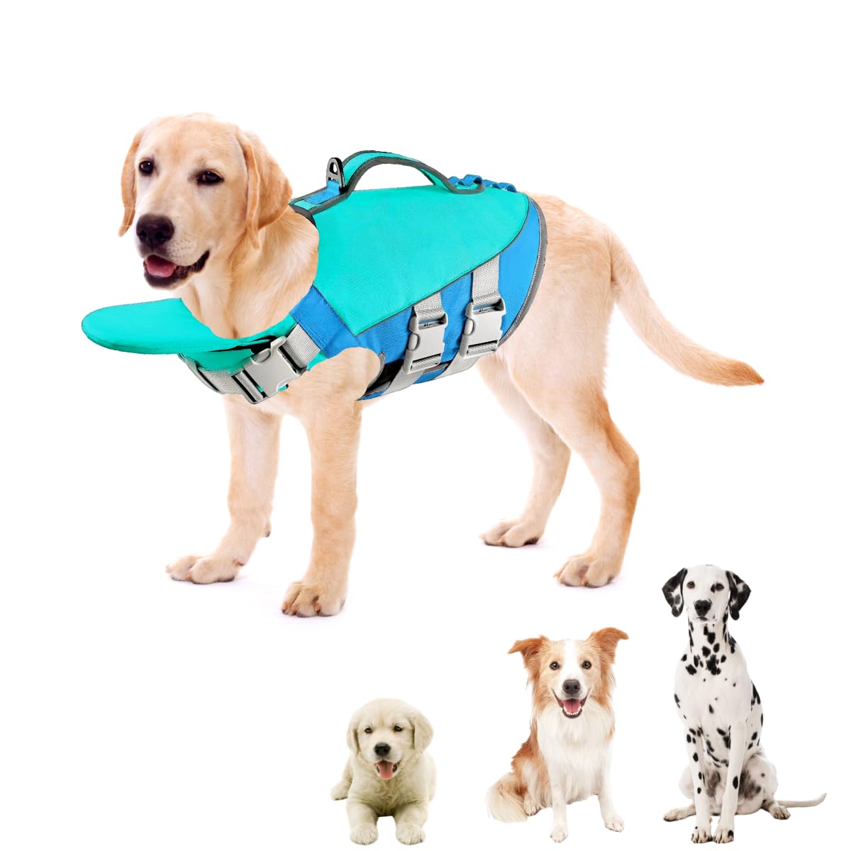 Little Bean Dog Life Jackets Adjustable Pet Swim Safety Vest with Removable Front Float and Rescue Handle for Dog Boating Swimming with Reflective Strips Upgraded (Blue, XL)