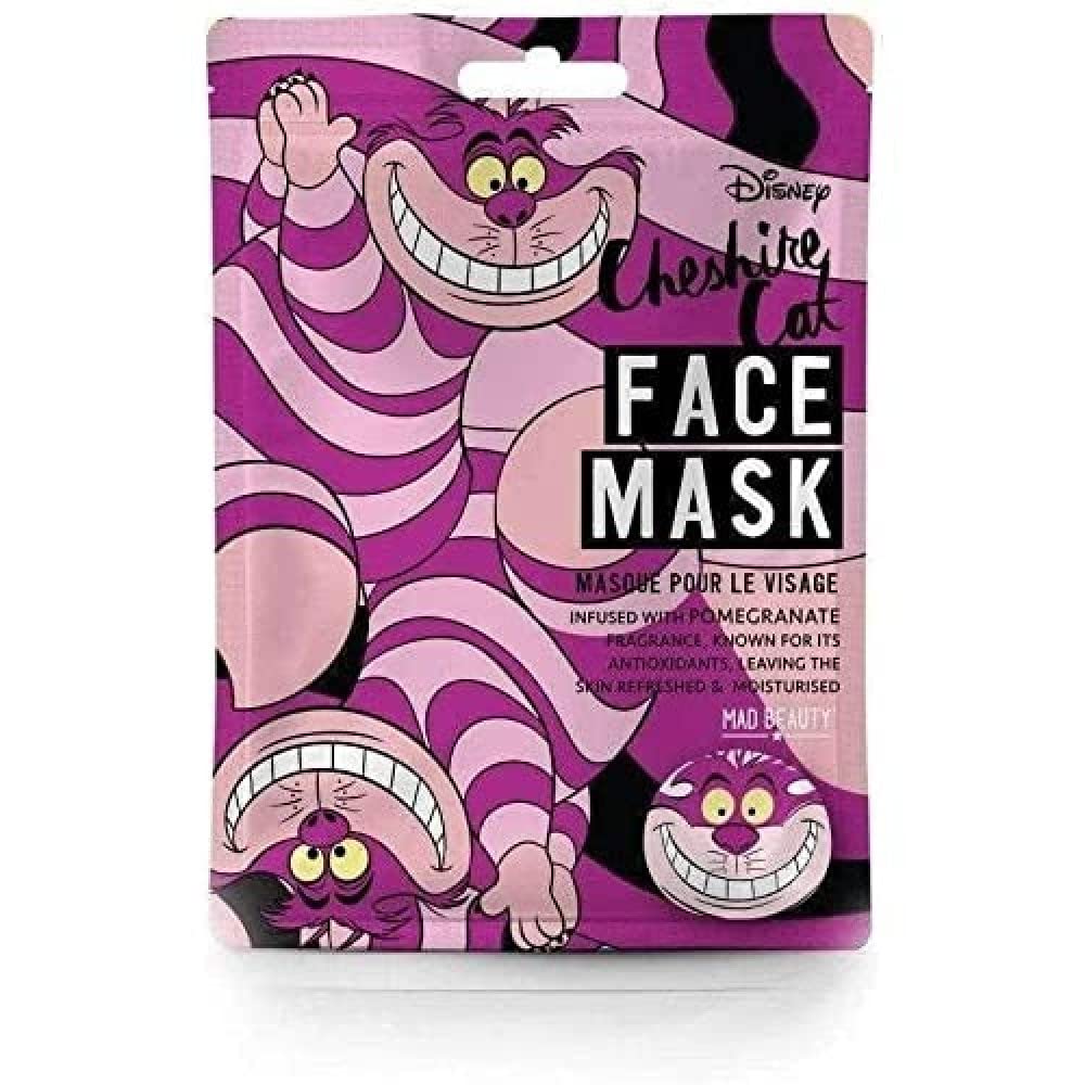 MAD BEAUTY DISNEY Alice in Wonderland Cheshire Cat Face Masks Set, Pomegranate Infused Sheet Masks with Antioxidants, Refreshes, Softens, Moisturizes