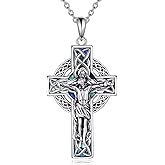 YONFQE Crucifix Cross Necklace Sterling Silver Celtic Knot Cross Pendant Jesus Crucifix Jewelry Gift for Women Men