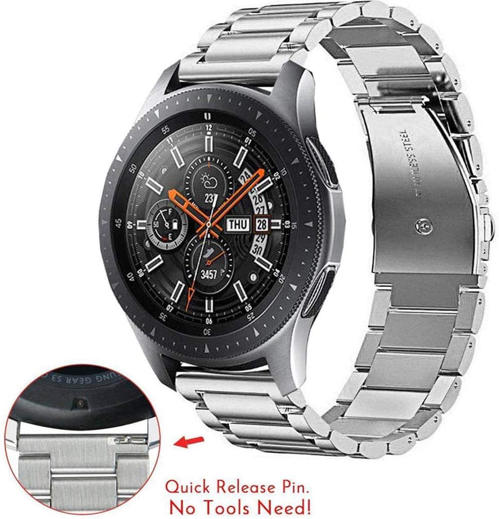 OTOPO Compatible Galaxy Watch 46mm & 45mm Strap - Stainless Steel Metal Replacement Band for Samsung Galaxy Watch 3 - Metal Silver - Image 3