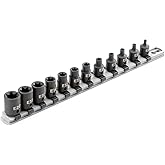 TEKTON 3/8 Inch Drive External Star Impact Socket Set, 12-Piece | SID91116 | (E4 - E20), Shallow, Socket Rail