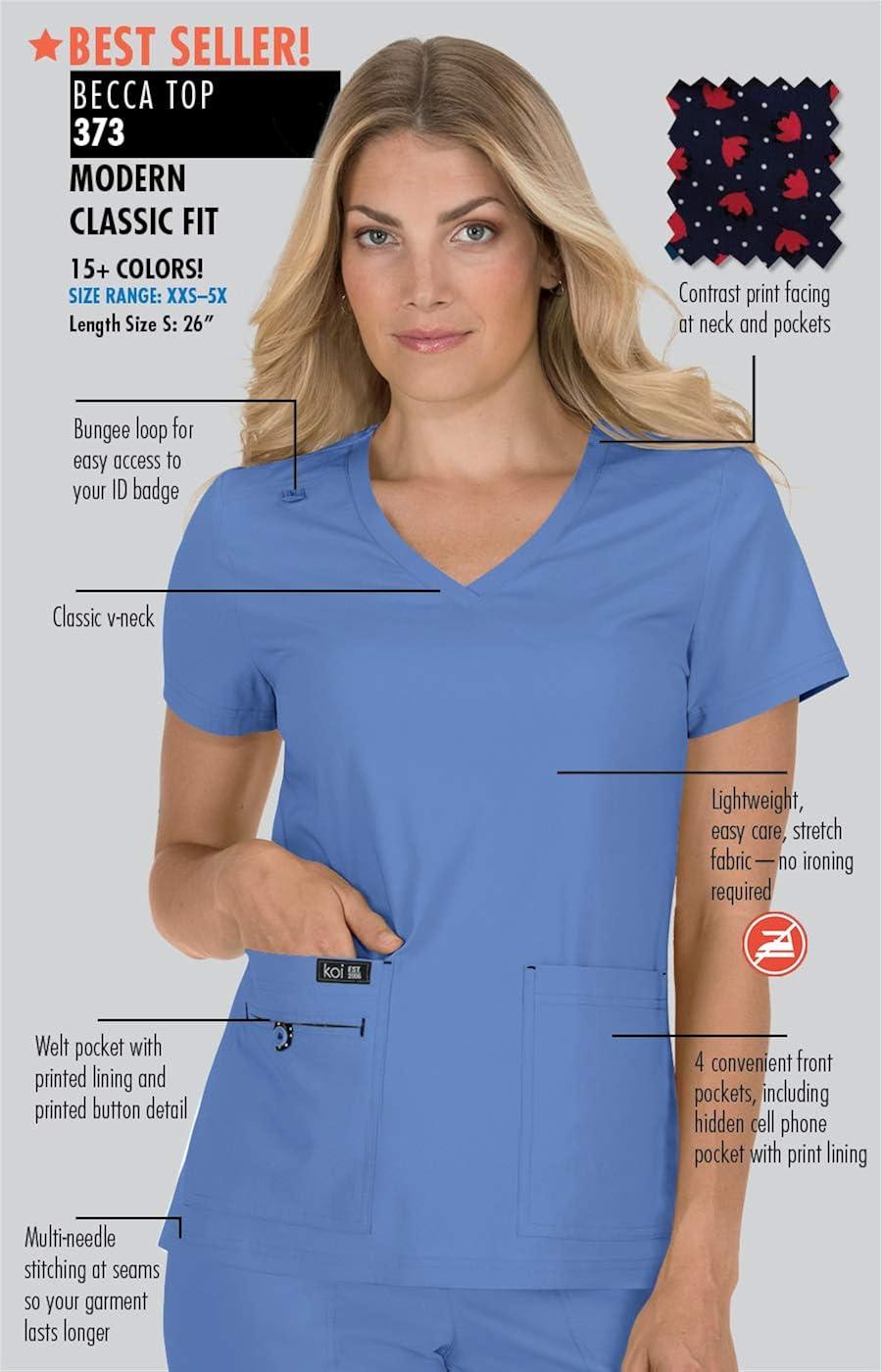 KOI Basics 373 Women's Becca Scrub Top: Clothing