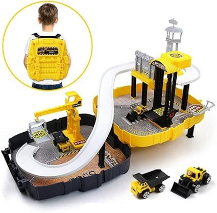 MWG Exports Co Portable Construction Kids Backpack Toy Cars Theme Children Car Truck Vehicle Model Building Kit