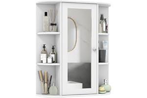 Tangkula Bathroom Medicine Cabinet, Wall Mounted Storage Cabinet with Mirror Door, Removable & 3 Adjustable Shelves, Wooden Hanging Wall Mirror Cabinet for Bathroom Living Room Laundry (White)