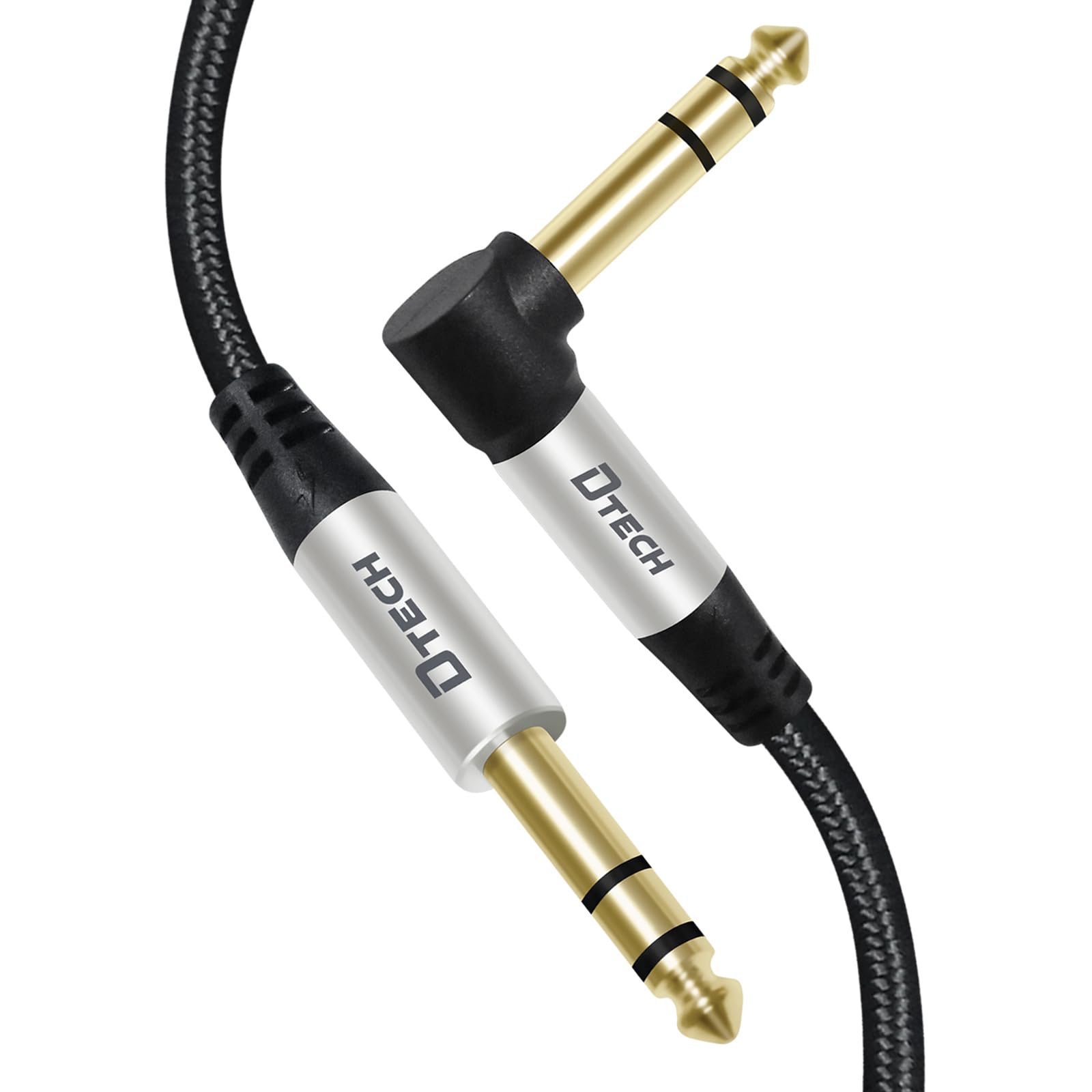 DTECH 6.35mm オーディオケーブル L字 ギターケーブル オス-オス ナイロン 6.35mm ジャック ステレオ 6.35mm 変換 ケーブル 1/4 TRS バランス ケーブル 楽器用ケーブル ギター ベース ミキサー アンプなどに対応 (1M)商品画像