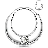 OUFER Septum Rings 16G Shiny Clear CZ Hinged Segment Septum Piercing Jewelry, 316L Surgical Steel Daith Piercing Jewelry, Daith Helix Cartilage Rook Earrings For Women