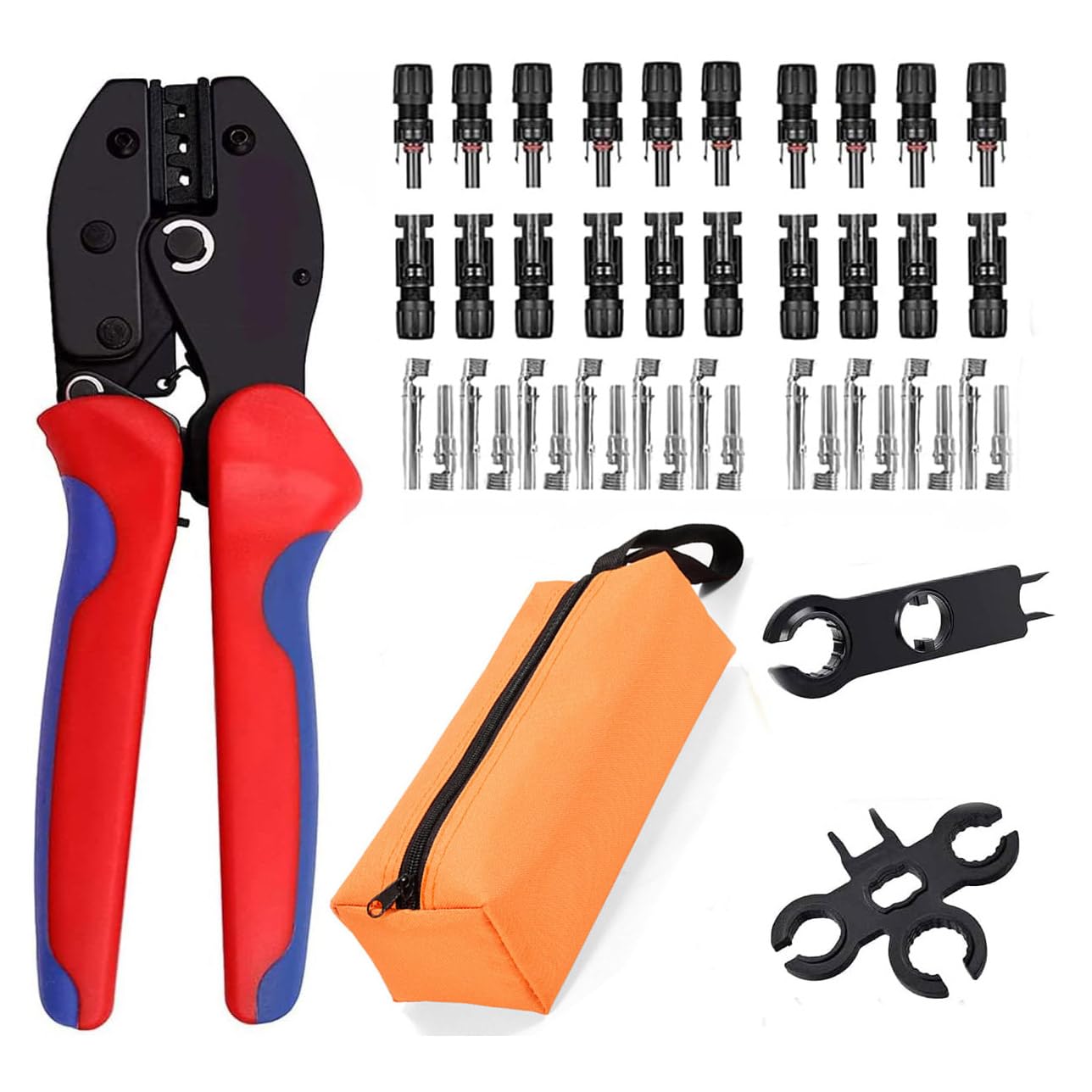 QeeHeng Solar Crimping Tool Solar connectors Kit, with 10 Pair Solar Connector +2 Spanner Wrench, Crimper Tools for 2.5/4/6mm² (14/12/10AWG) Solar Panel PV Cables