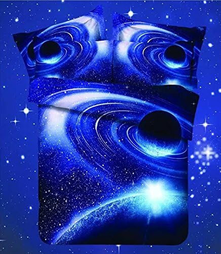 Sandyshow Blue Planet Bedding 3PC Galaxy Bedding Set Full/Queen Size for Boys and Girls, Wrinkle, Fade, Stain Resistant, Hypoallergenic