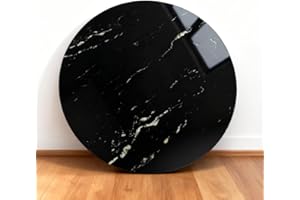 GSSDEE 32'' Round Tempered Glass Table Top, 8mm Thick, Black Marble Pattern Design Glass Table Top, Heat & Scratch Resistant, DIY Replacement for Dining, Coffee, Office, Side Table, Indoor & Outdoor