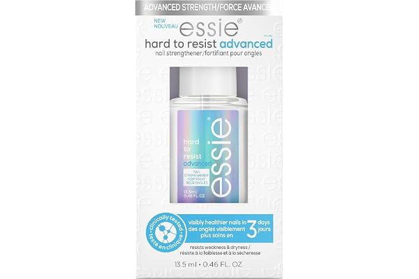 essie care hard to resist advanced nail strengthener, 8-free vegan formula, formulated with MS technology, clear, 13.5 ml