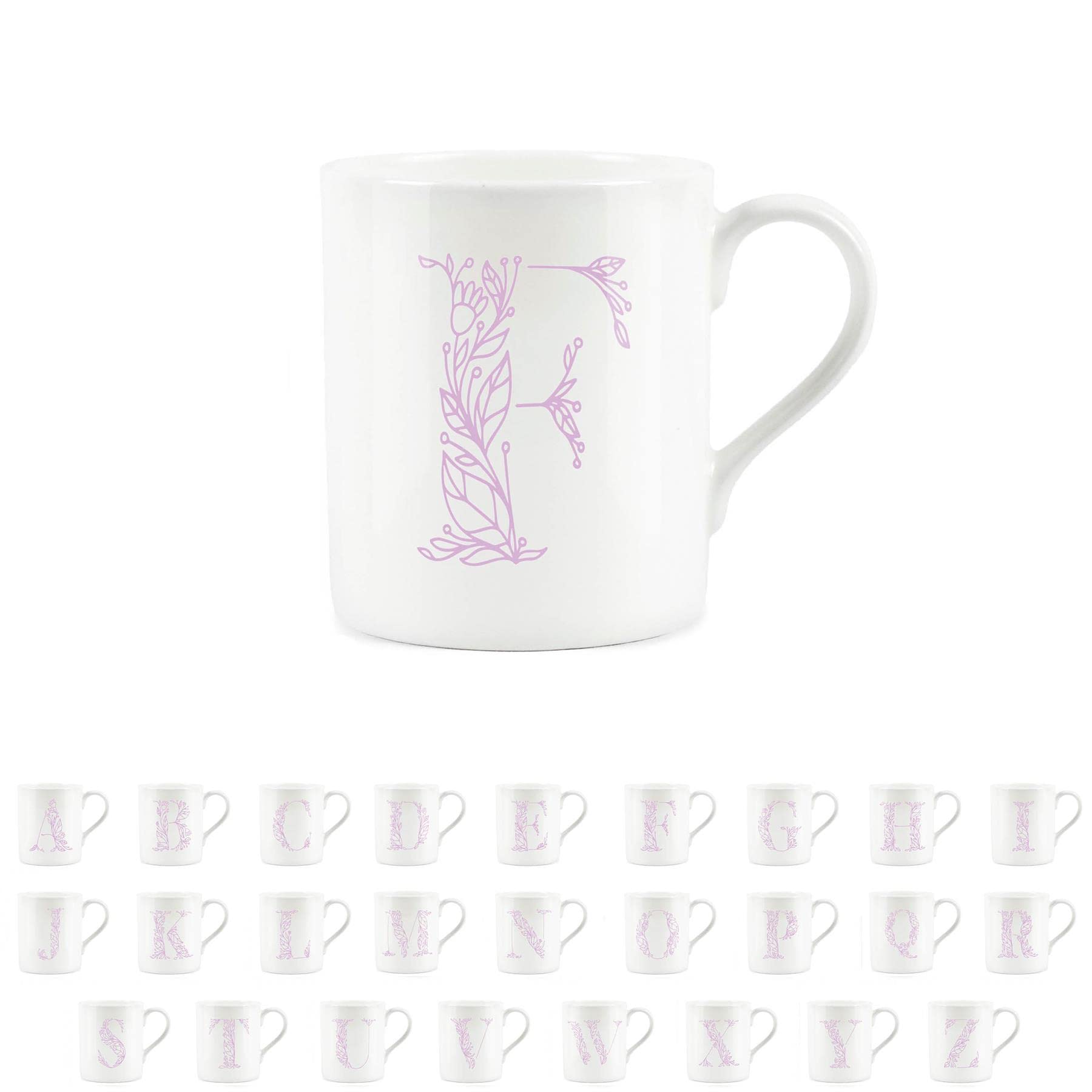 Purely Home Floral Pink Letter F Mug - Fine Bone China Small Coffee Tea Mug Present Personalised Initial Gift