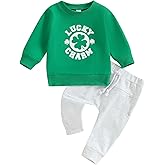 CREAIRY Newborn Baby Boy St Patricks Day Outfit Clover Letter Sweatshirt Long Sleeve T-Shirt Pants Set Toddler Fall Clothes
