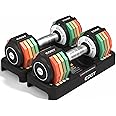 Adjustable Dumbbells Set/Single, 12.5LB/22.5LB/55LB 5 in 1 Free Adjustable Dumbbell Set with Anti-Slip Handle & Rainbow-colored Weight Plates for Home Gym, Weight Set for Women Men