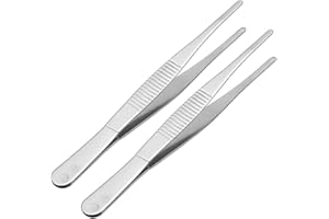 uxcell 2 Pcs Stainless Steel Straight Blunt Tweezers Serrated Tip, 5 Inch
