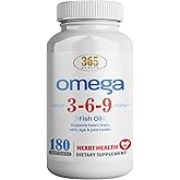 365 Health Omega 3-6-9 180 Softgels | from Fish, Flaxseed, Borage Oils | Non-GMO & Gluten Free