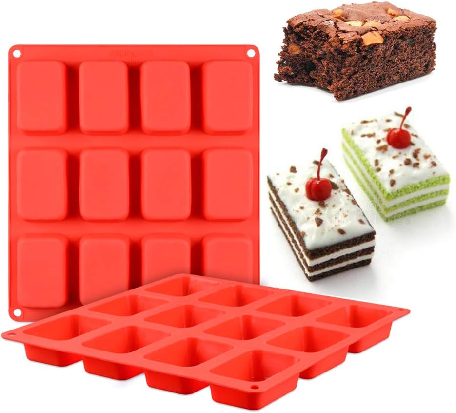 Yawooya Brownie Pan Silicone- 2Pack Non-stick Brownie Molds 3.3inch for Soap/Bread/Loaf/Muffin/Cornbread/Cheesecake/Pudding
