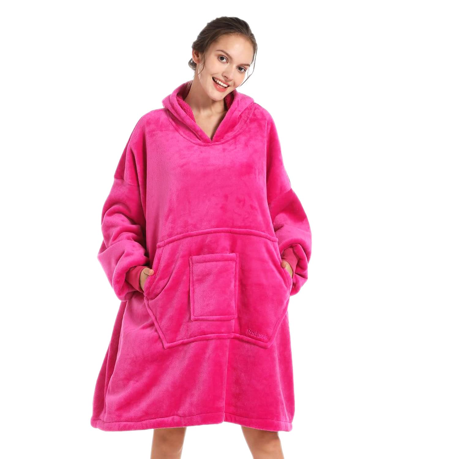 REDESS Blanket Hoodie Sweatshirt, Wearable Blanket Oversized Sherpa with sleeves and giant pocket, cozy hoodie for adults kids