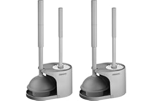 FORASTO 2Pack 2 in 1 Toilet Brush and Plunger Set, Extended Handle Plunger，Toilet Bowl Brush Plunger Set,Bathroom Cleaning Tools ，Toilet Brush Plunger Combo，Cleaning Brush，Cleaning Supplies（Dark Grey）