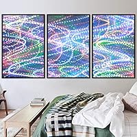 3 Piece Framed Canvas Wall Art Abstract Geometric Lights Mixed Media Canvas Prints Home Artwork Decoration for Living Room,Bedroom - 16
