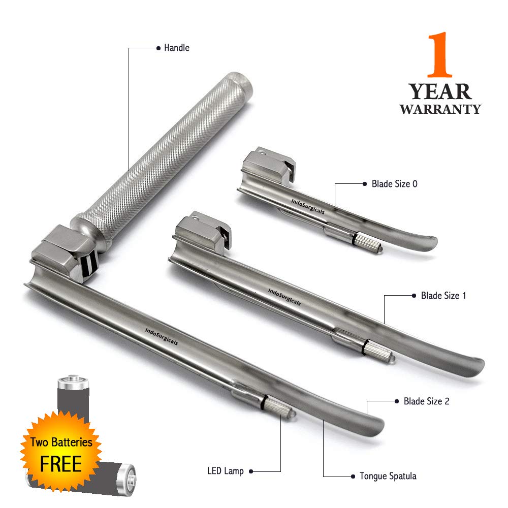 IS IndoSurgicals LED Laryngoscope, Pediatric, Miller Type Set (Blade