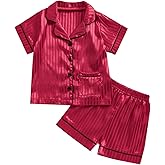 Kuriozud Toddler Kids Little Girls Birthday Pajamas First Birthday Short Sleeve Satin Silky Pjs Set Shorts Nightwear Sleepwea