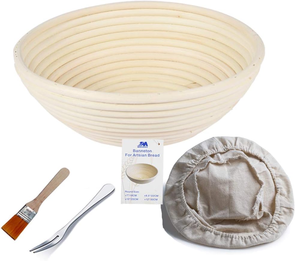 Banneton Proofing Basket 8.5" Round Banneton Brotform for Bread and Dough[FREE BRUSH] Proofing Rising Rattan Bowl + FREE LINER(750g dough) Light Brown