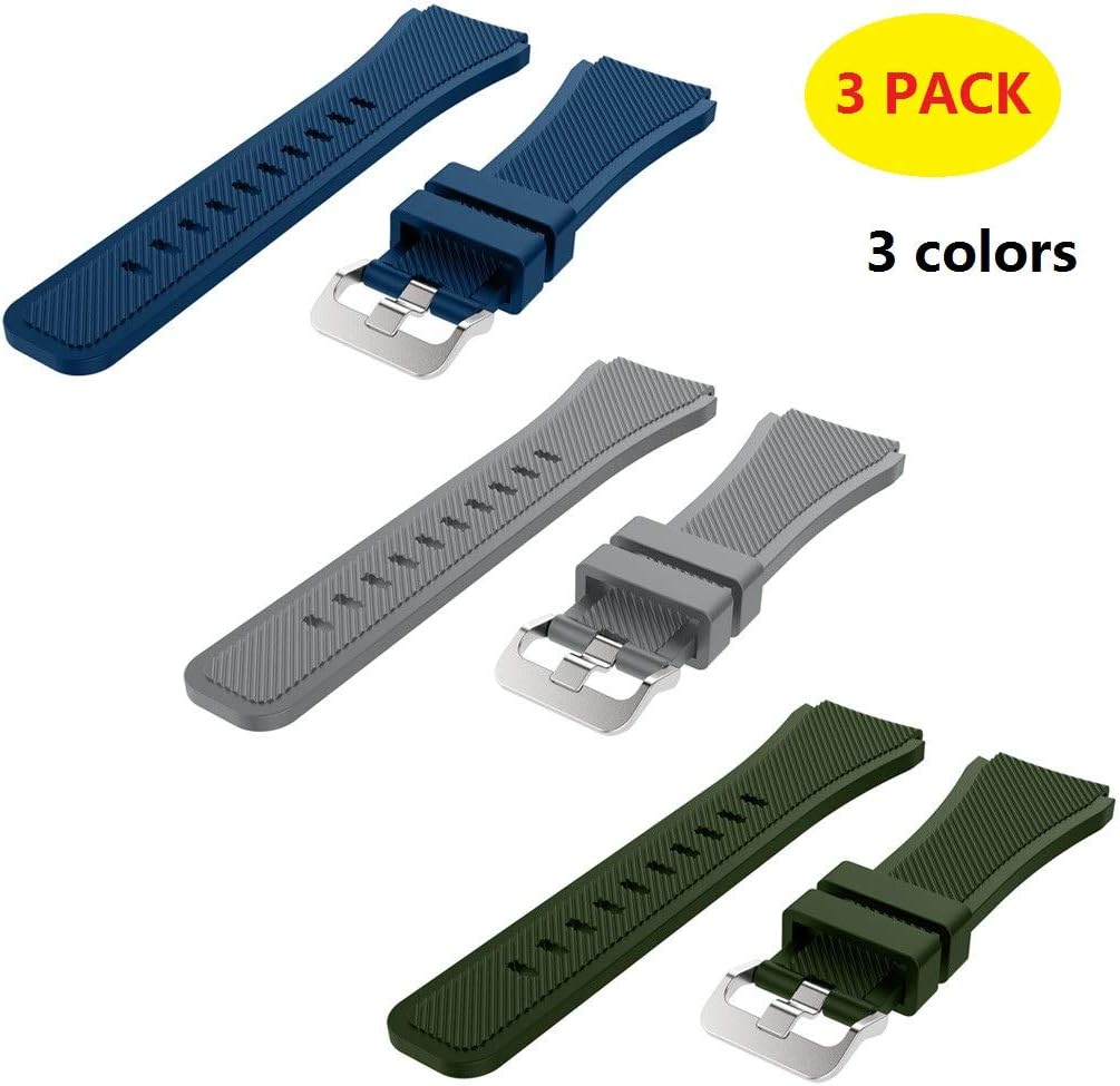 MIMEI Band for Samsung Galaxy Watch 46mm/ Gear S3 Frontier/Classic Watch, 22mm Silicone Sport Quick Release Replacement Strap Work for Moto 360 2nd Gen 46mm/Pebble Time Steel Smart Watch (BGG, 3 Pack)