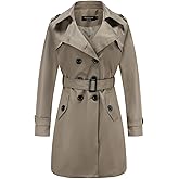 NANJUN Women's Double-Breasted Trench Coat Classic Lapel Overcoat Slim Outerwear Waterproof Coat with Belt Buckle