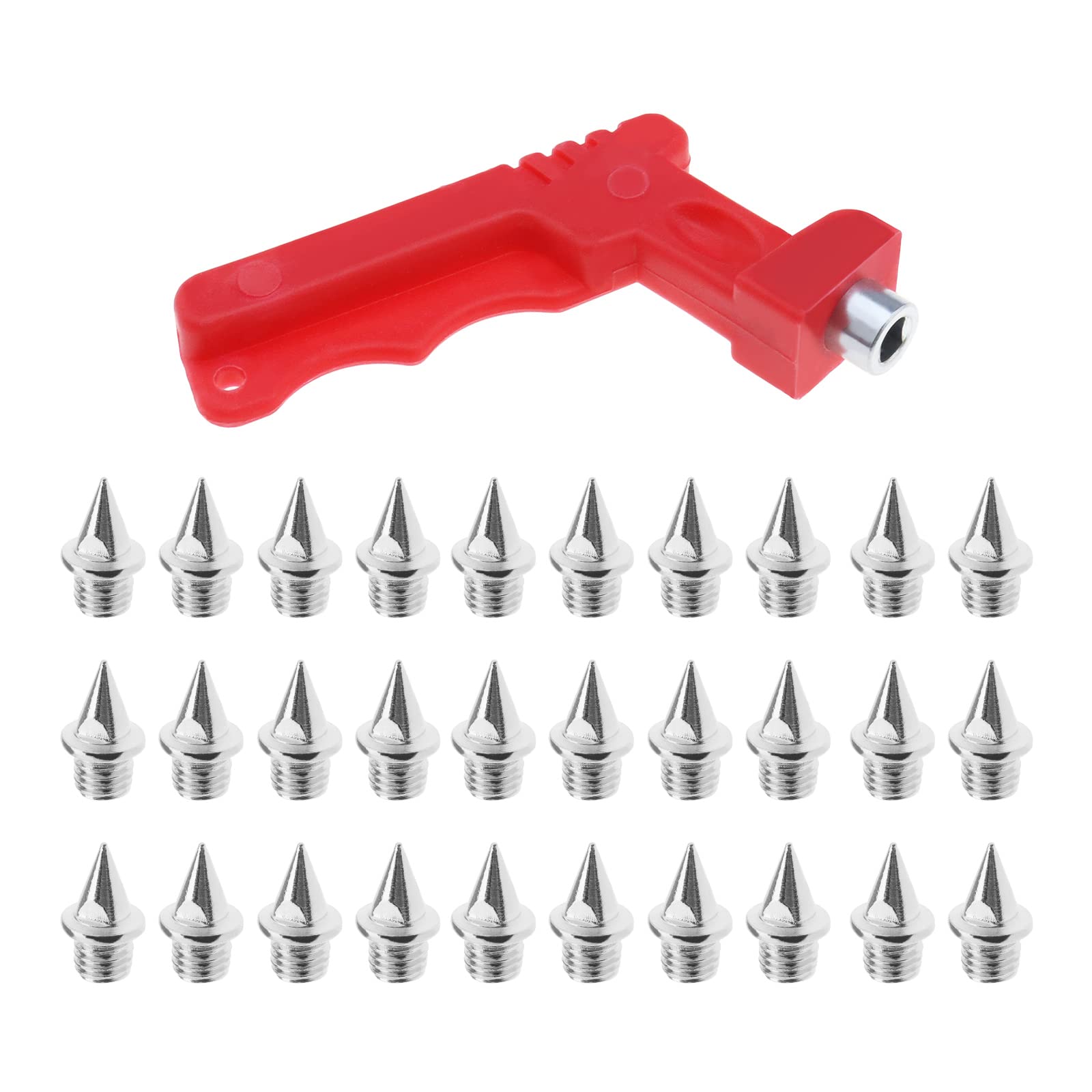 eMagTech 30PCS 7mm Track Shoe Spikes with Spike Wrench Replacement Steel Spikes for Sports Shoes Long Jump Track and Field Sprint Silver