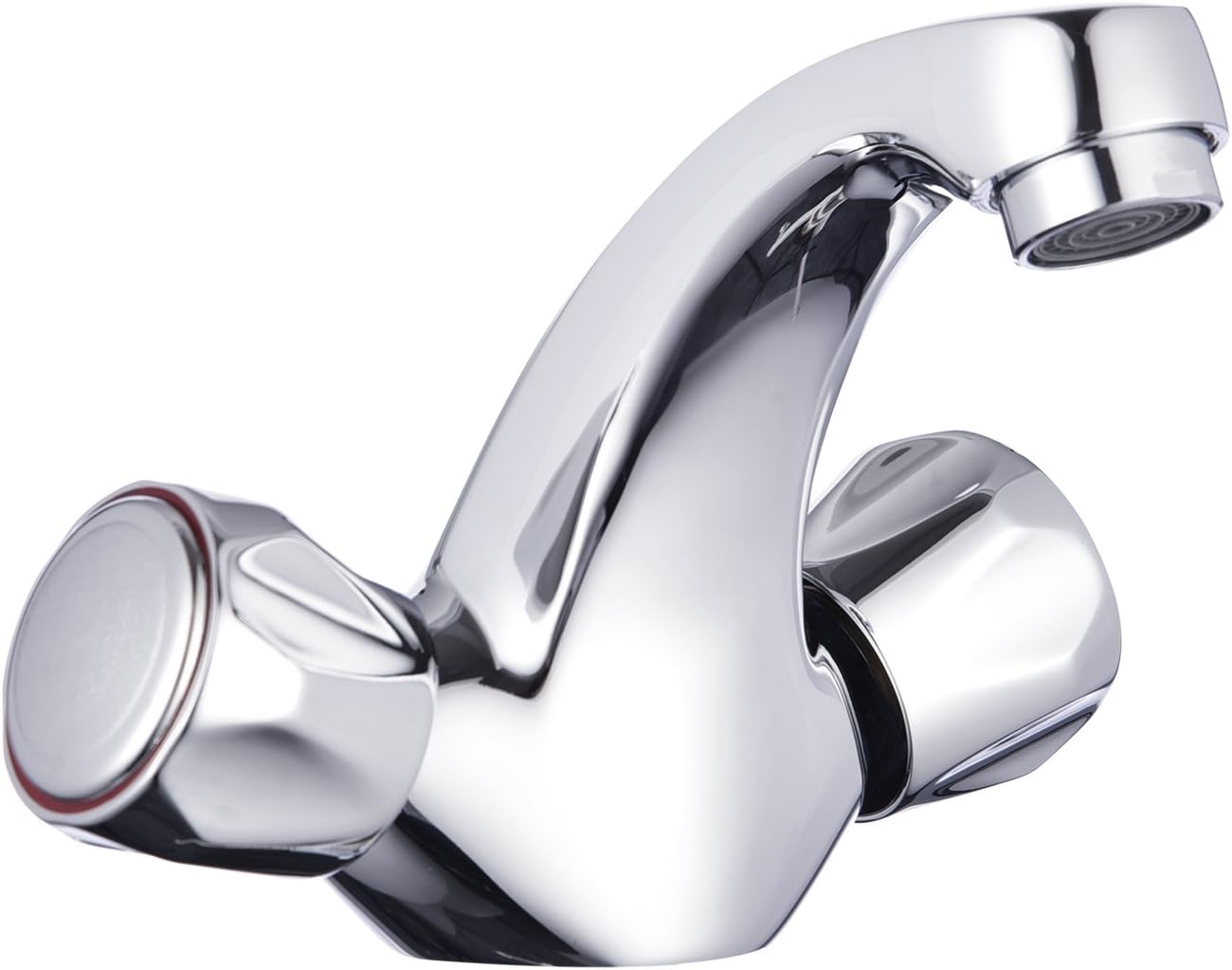 Hapilife Basin Taps Bathroom Sink Mixer Taps Swan Neck Chrome Brass Small with UK Standard Fittings