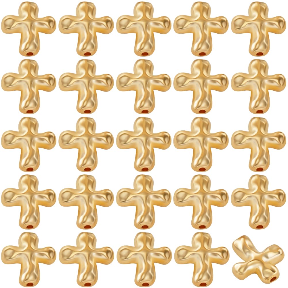 SOFPLATE 1 Box 80pcs Alloy Cross Beads Gold Crosses Beads Metal Tibetan Golden Crucifix Center Crosses Space Bead Bulk for jewellery Making Holiday Bracelet Necklace Beading Accessories Supplies Craft