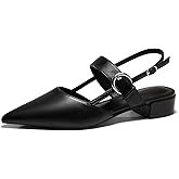 Coutgo Womens Slingback Chunky Low Heels Mary Jane Dress Shoes Pointed Closed Toe Pumps Ankle Strap Work Shoes