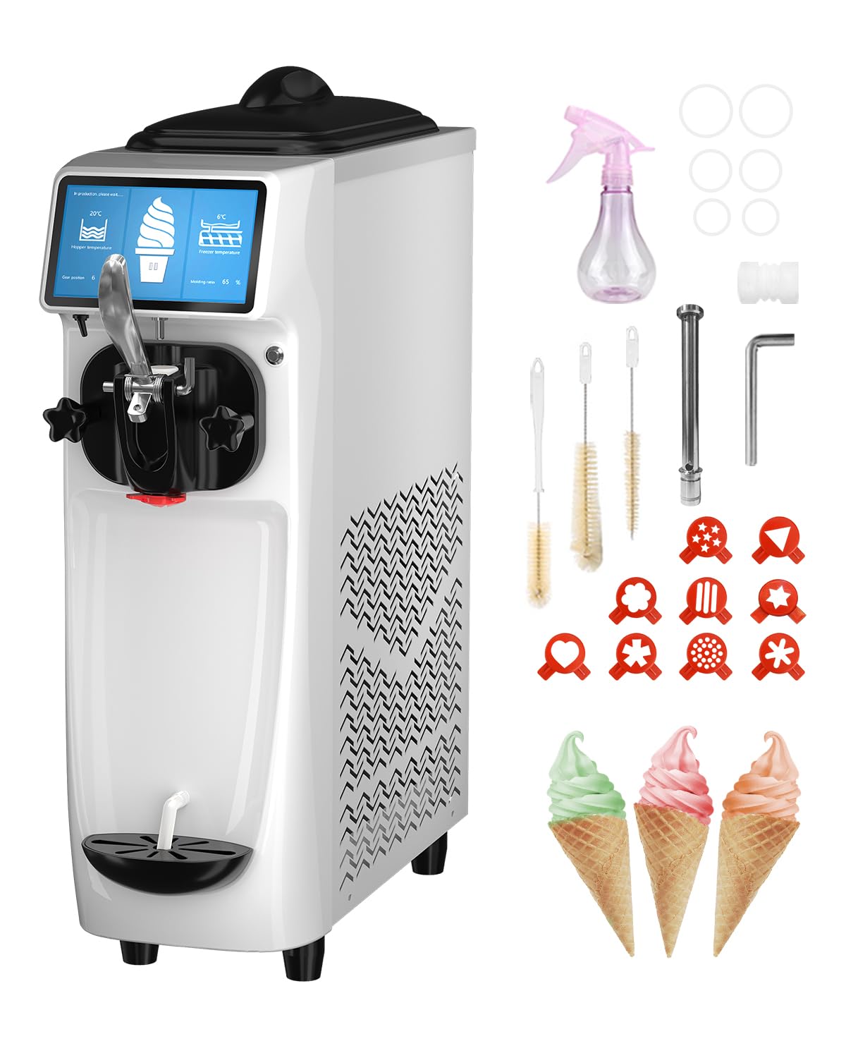 Photo 1 of ***NO ACCESSORIES, MISSING LID*** Soft Serve Ice Cream Machine, 7 Inch Screen Ice Cream Maker Machine 4.2 to 4.6 Gal/H Ice Cream Maker Machine with Pre-Cooling Soft Serve Machine with 1.6 Gals Tank for Party Store School Home ETL