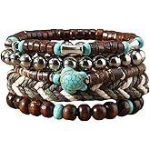 Aijewelop 5pcs/set Bohemian Beaded Bracelet Set for Women Mens,Weaving Bangle Bracelet,Stretch BraceletS Tribal Ethnic Unisex Accessories