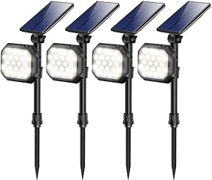 Solar Spotlights Outdoor 22 LED Waterproof Landscape Spot Light Auto On/Off Flood Lamp for Garden Yard Patio Lawn Garage Driveway