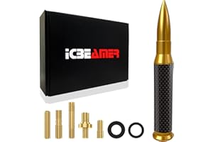 ICBEAMER 50 Cal Carbon Fiber Bullet Antenna Replacement Color: Gold Universal Fit Automotive Truck Van Cars Made with 6061 So