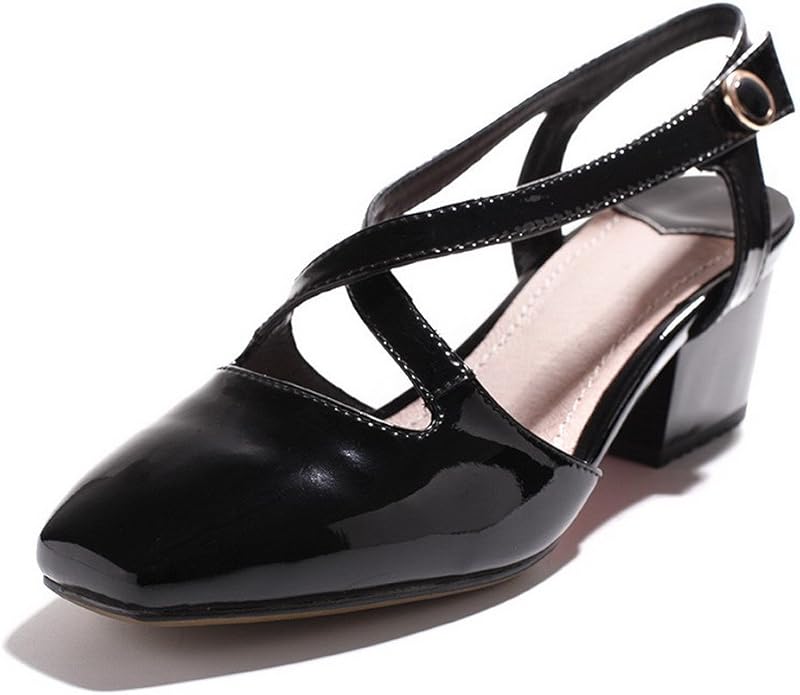AmoonyFashion Women's Patent Leather Solid Buckle Closed