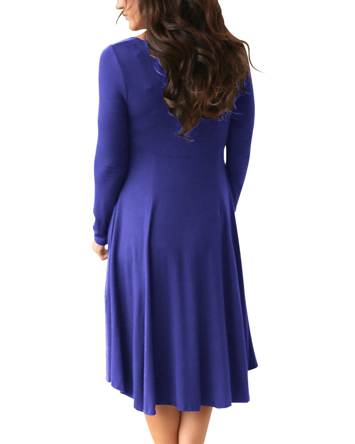 Women\'s Dress Long Sleeve Casual Solid A-Line Short Tee Shirt Dress Blue M