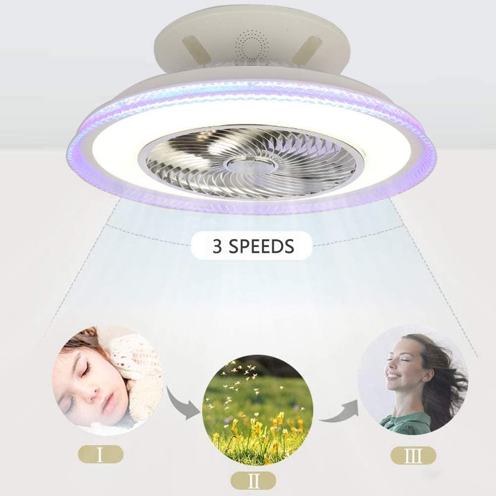 Plafoniera VOMI Con Ventilatore Invisibile E Altoparlante Bluetooth, LED RGB Dimmerabile 72W, Telecomando E App, Colore Bianco Oro, Diametro 50 Cm